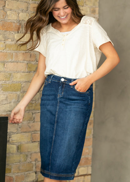 Bryn Dark Wash Denim Midi Skirt view 15 (dress)
