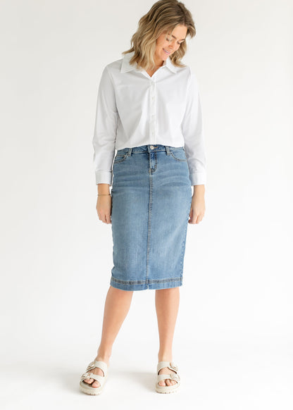 Bryn Light Wash Denim Midi Skirt in 12 view 6 (dress)