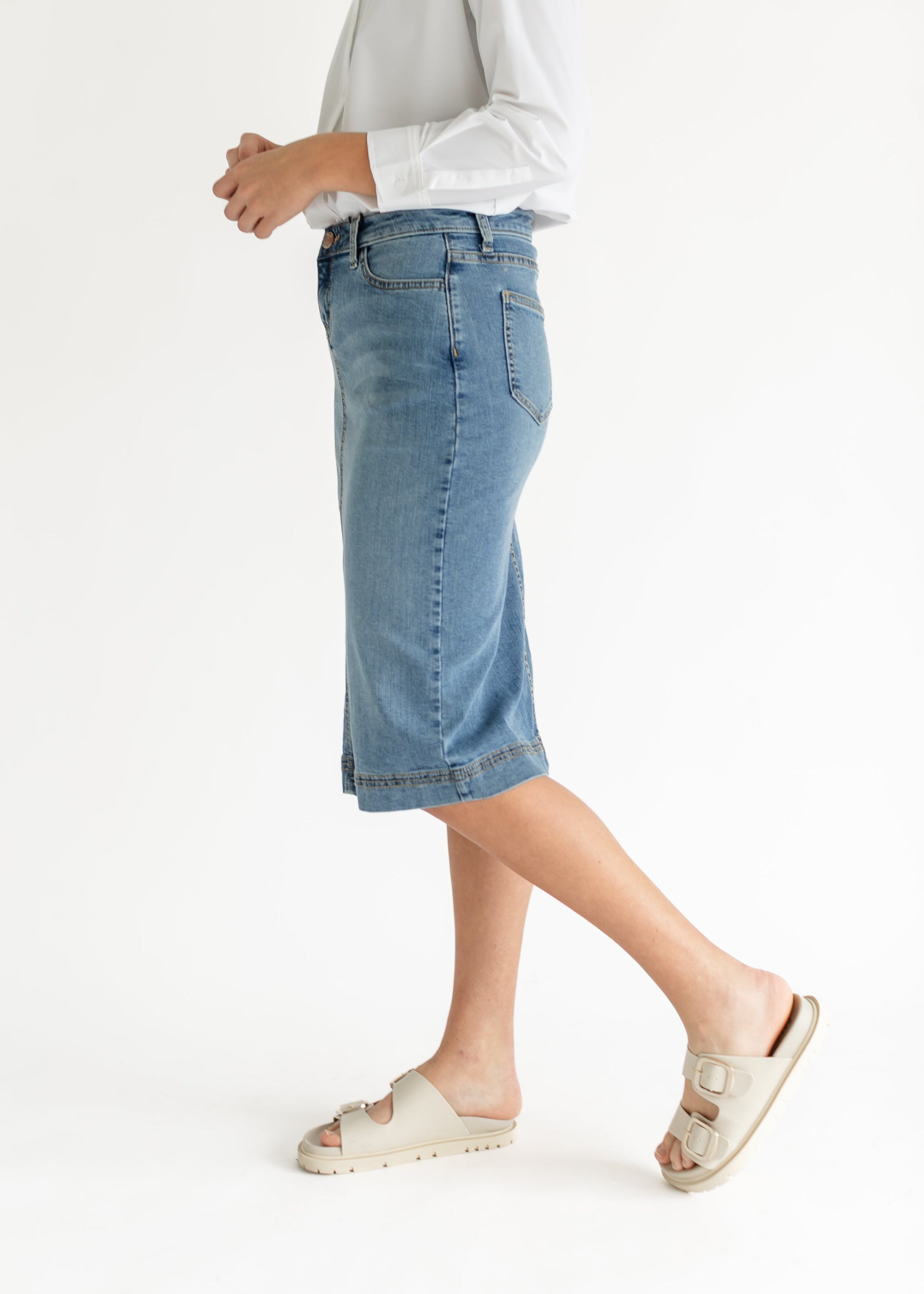Bryn Light Wash Denim Midi Skirt in 14 view 7 (dress)