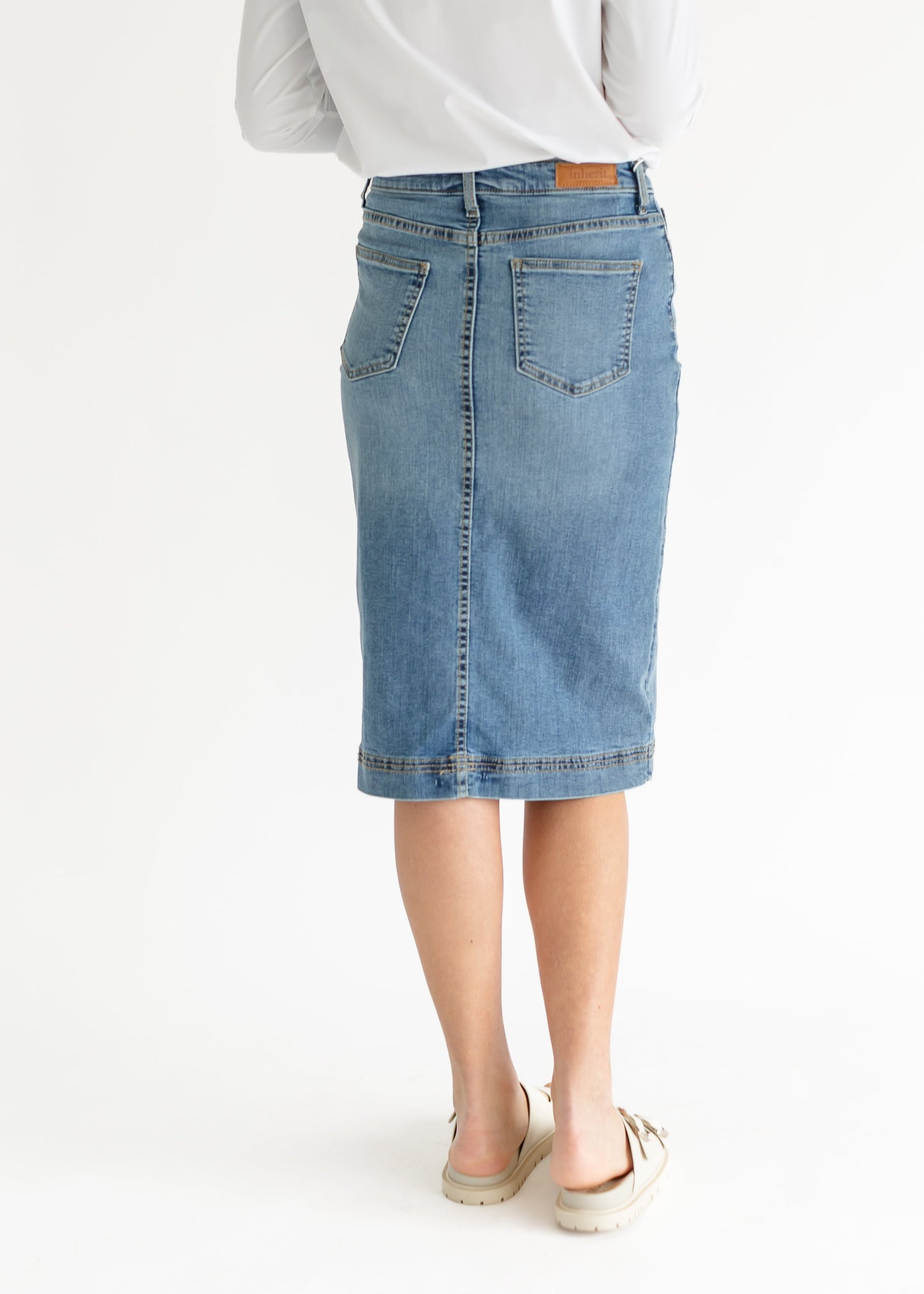 Bryn Light Wash Denim Midi Skirt in 16 view 8 (dress)