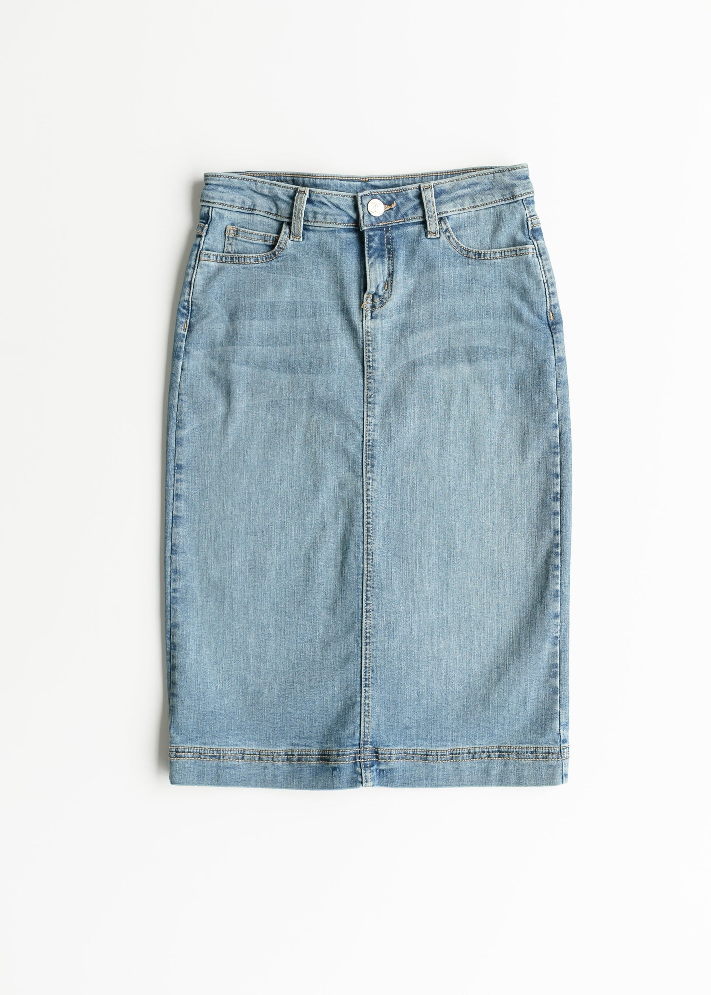 Bryn Light Wash Denim Midi Skirt view 12 (dress)