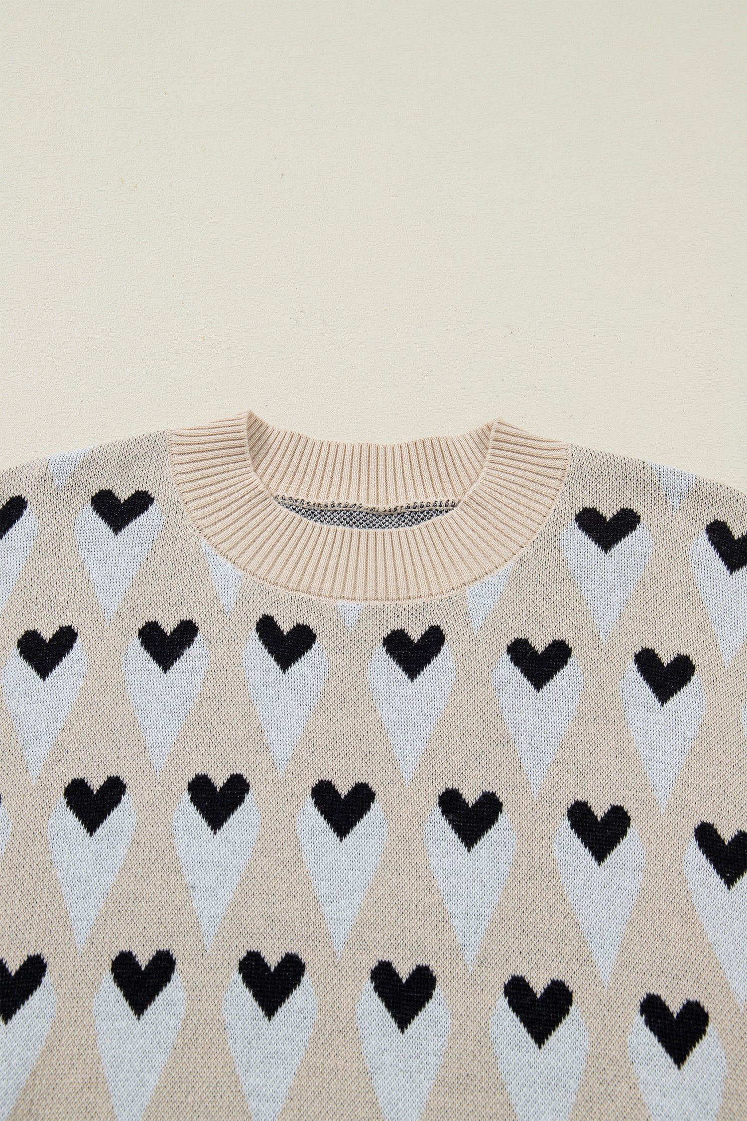 Brynlee Geometric Heart Print Ribbed Trim Loose Sweater view 5 (layer) - loose sweater, trim loose swea - shop at us.meeeshop