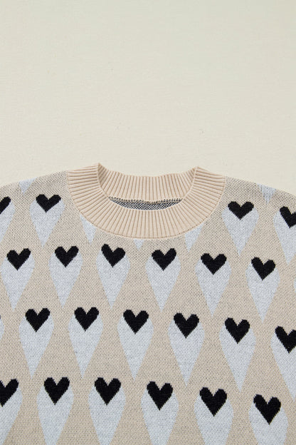 Brynlee Geometric Heart Print Ribbed Trim Loose Sweater view 5 (top) - loose sweater, trim loose sweate - shop at us.meeeshop