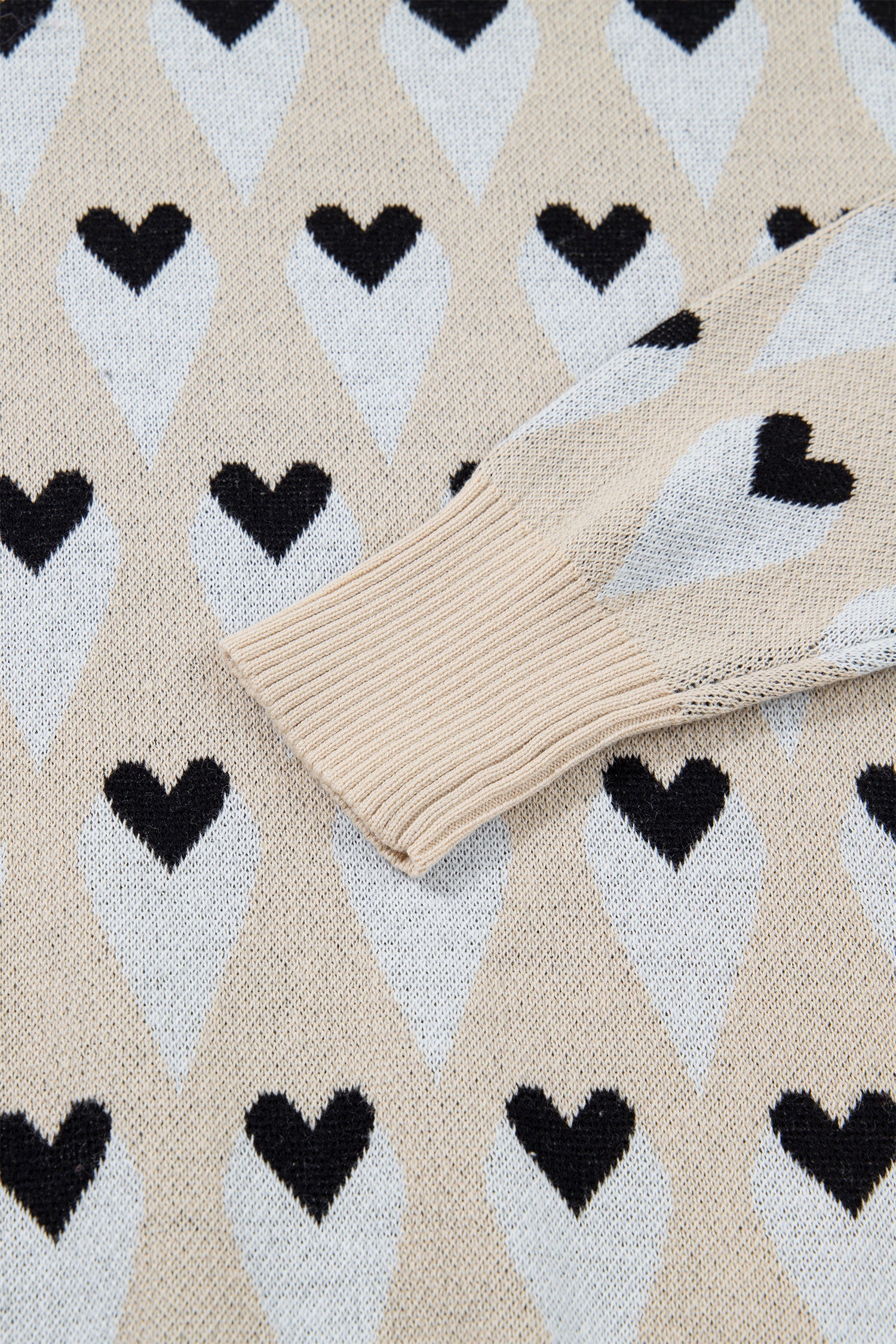 Brynlee Geometric Heart Print Ribbed Trim Loose Sweater view 6 (layer) - loose sweater, trim loose swea - shop at us.meeeshop