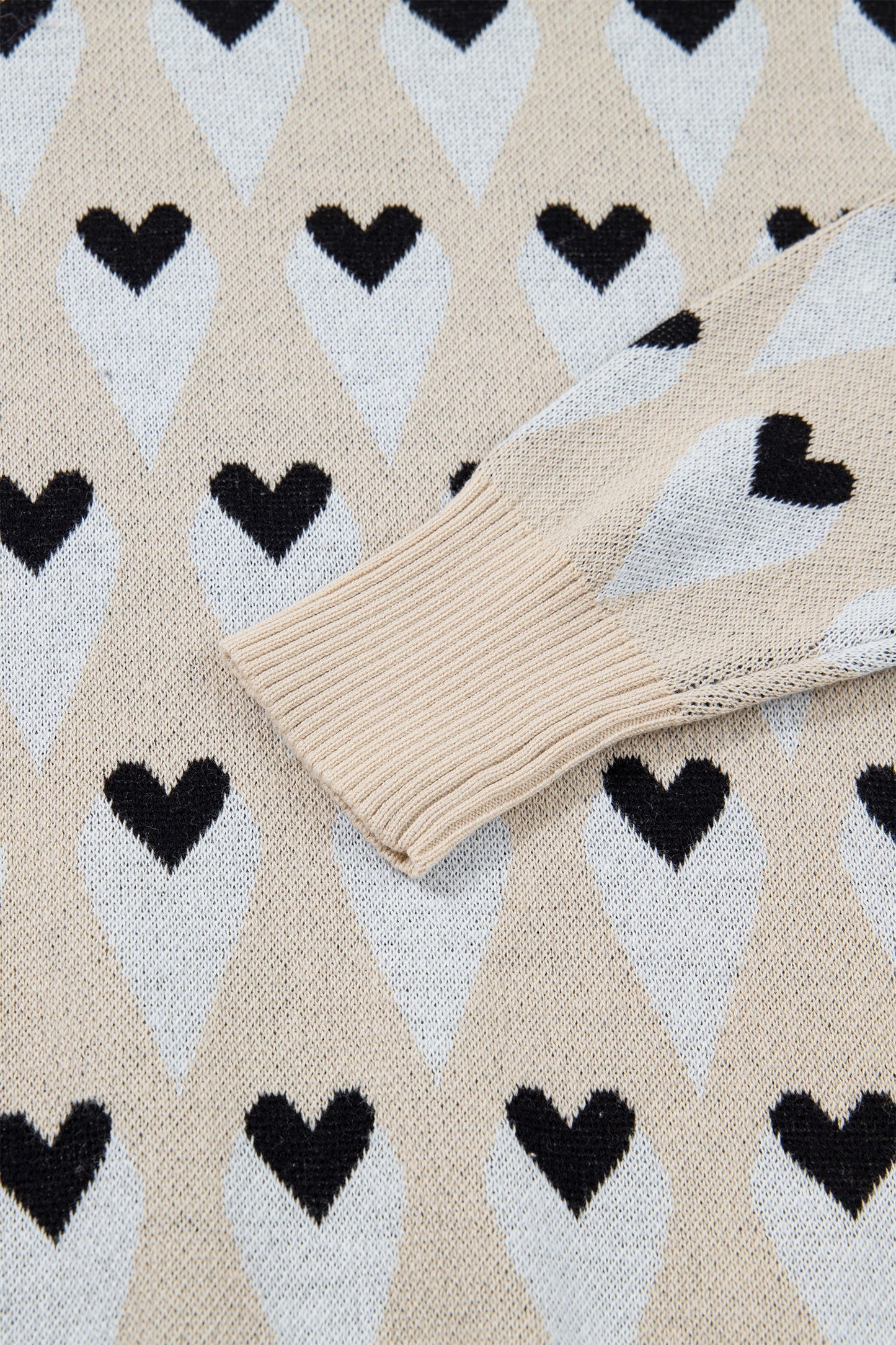 Brynlee Geometric Heart Print Ribbed Trim Loose Sweater view 6 (top) - loose sweater, trim loose sweate - shop at us.meeeshop