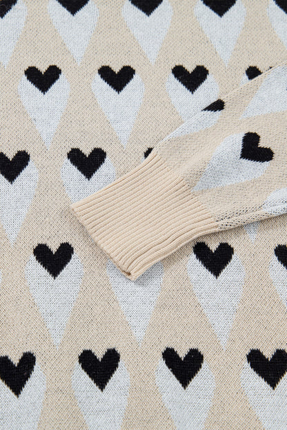 Brynlee Geometric Heart Print Ribbed Trim Loose Sweater view 6 (top) - loose sweater, trim loose sweate - shop at us.meeeshop