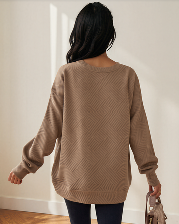 Brynn Textured Round Neck Drop Shoulder Pullover Sweatshirt in Parchment view 2 - Sweatshirt Pullover (top)