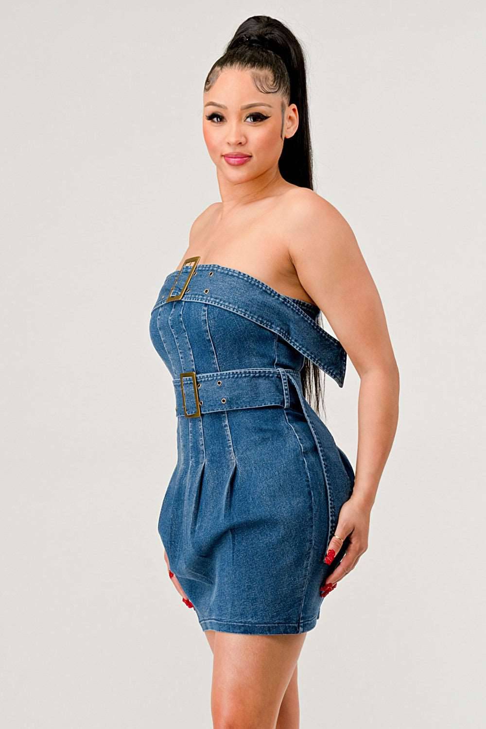 Buckle up Denim Delight Dress in Large view 3 - Denim Buckle Dress Commense
