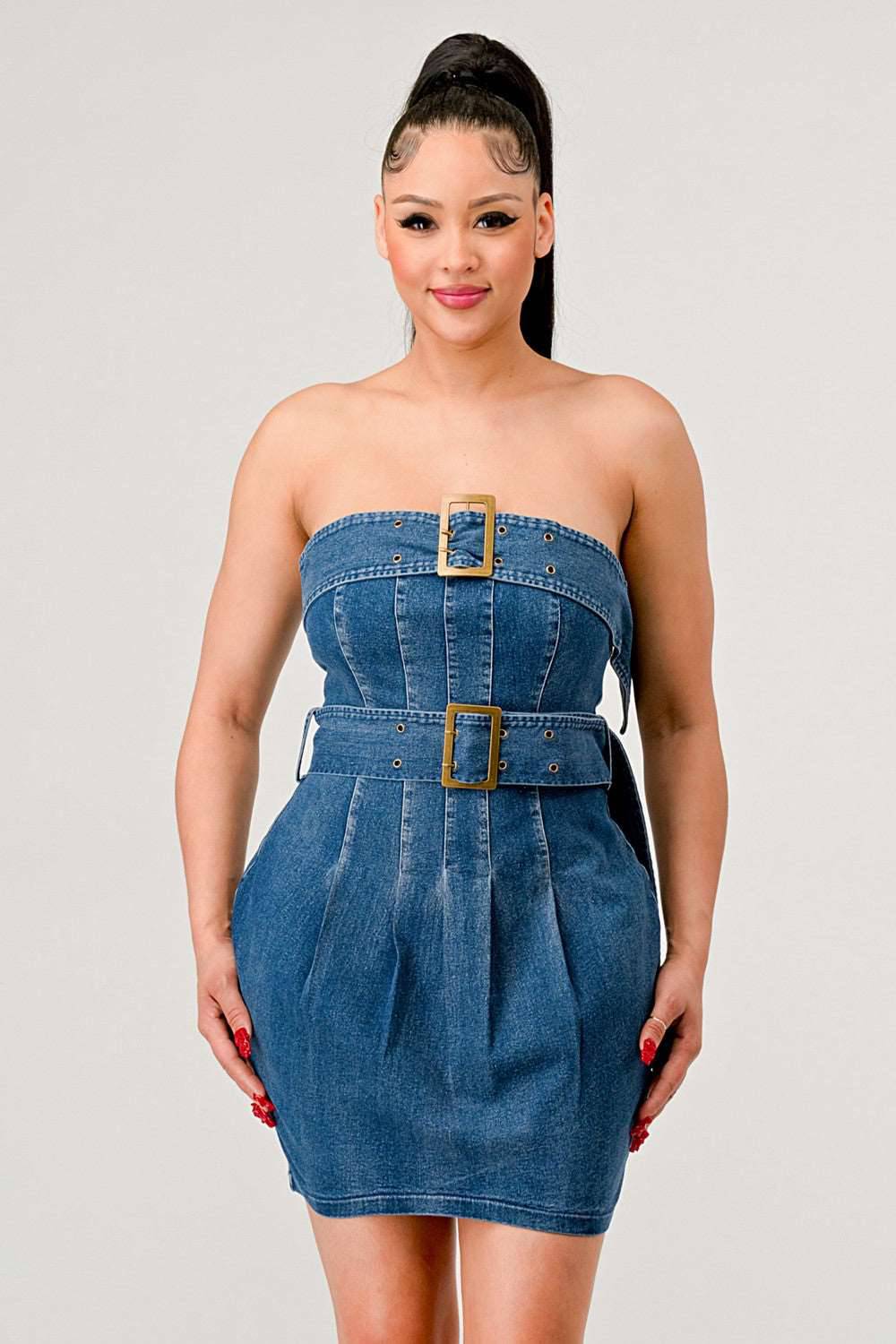 Buckle up Denim Delight Dress view 8 - Denim Buckle Dress Commense