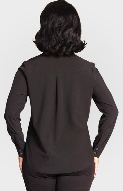 Buki Resort Vee Long Sleeve Popover Shirt - Black in M view 3 - Summer Outfit Idea - Long Sleeve Popover Top