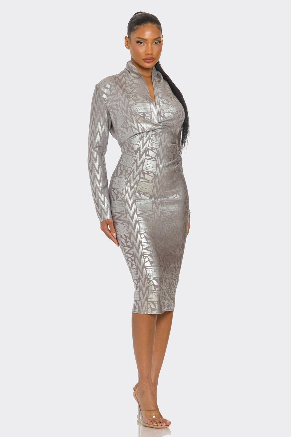 Business Chic Long Sleeve Bandage Dress in Medium view 2 - Business Chic Dress Code