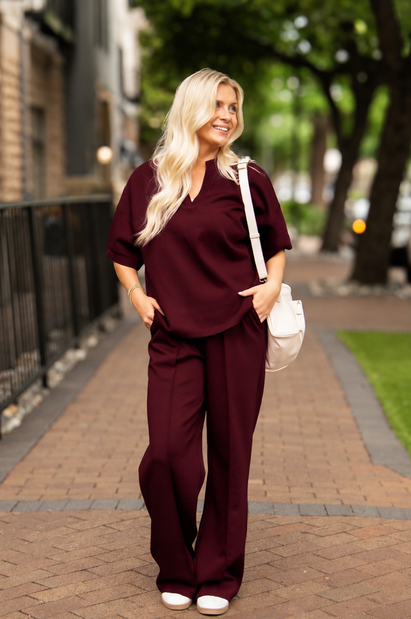 Butter Soft Pants, Maroon in Maroon - Butter Soft Burgundy Leggings (bottom)