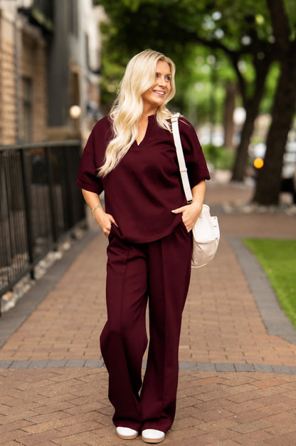 Butter Soft Pants, Maroon in Maroon - Butter Soft Burgundy Leggings (bottom)