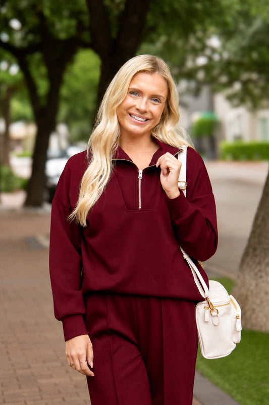 Butter Soft Quarter-zip Top, Maroon in Maroon - Butter Soft Tops