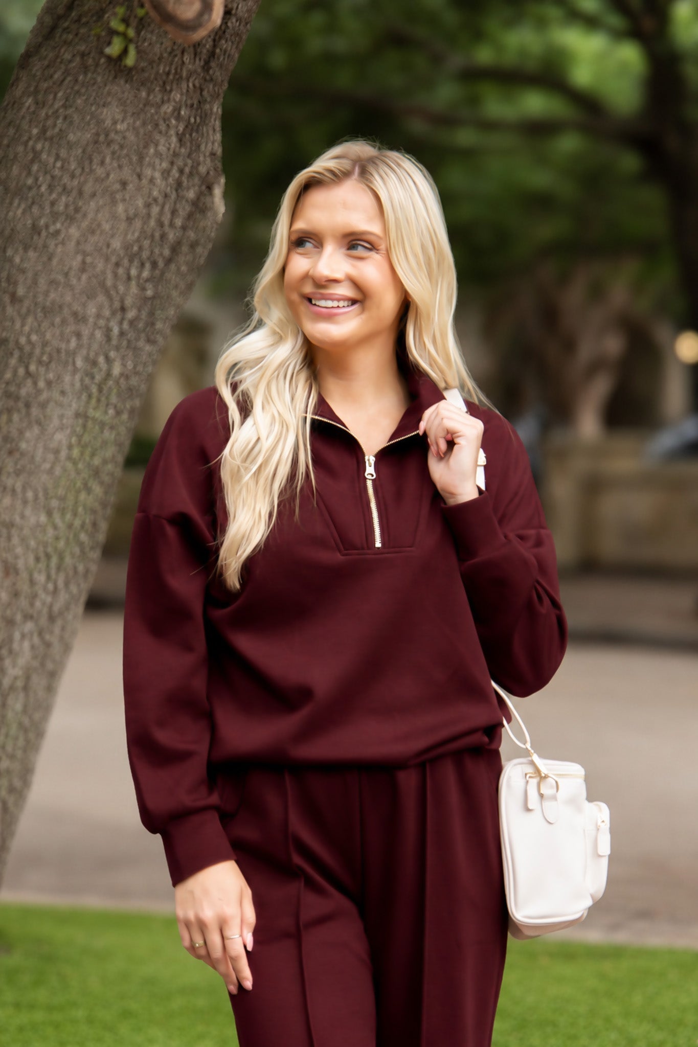 Butter Soft Quarter-zip Top, Maroon in Maroon view 3 - Butter Soft Tops
