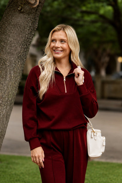 Butter Soft Quarter-zip Top, Maroon in Maroon view 4 - Butter Soft Tops