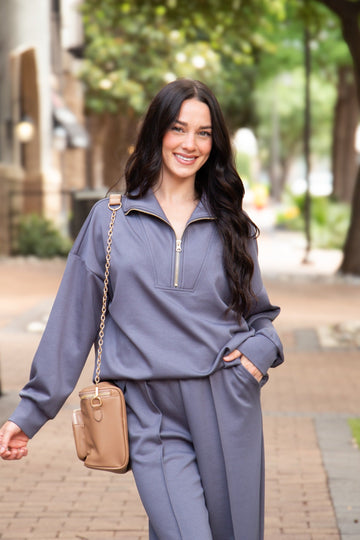 Butter Soft Quarter-zip Top, Slate Blue - MeeeShop Women's Fashion