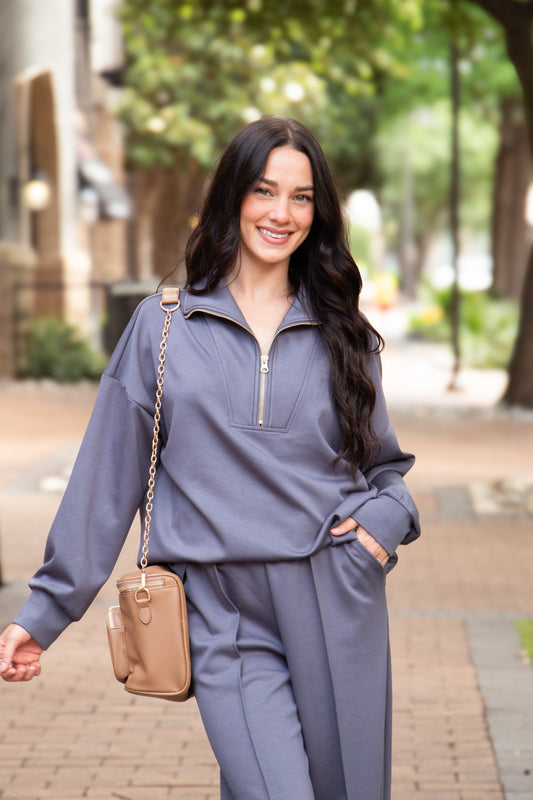 Butter Soft Quarter-zip Top, Slate Blue in Slate Blue - Butter Soft Tops