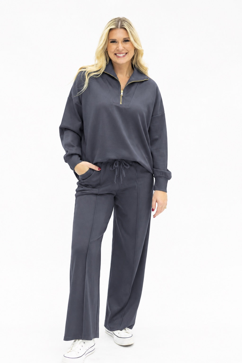 Butter Soft Quarter-zip Top, Slate Blue in Slate Blue view 3 - Butter Soft Tops