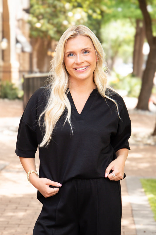 Butter Soft V-neck Top, Black in Black - Butter Soft Tops