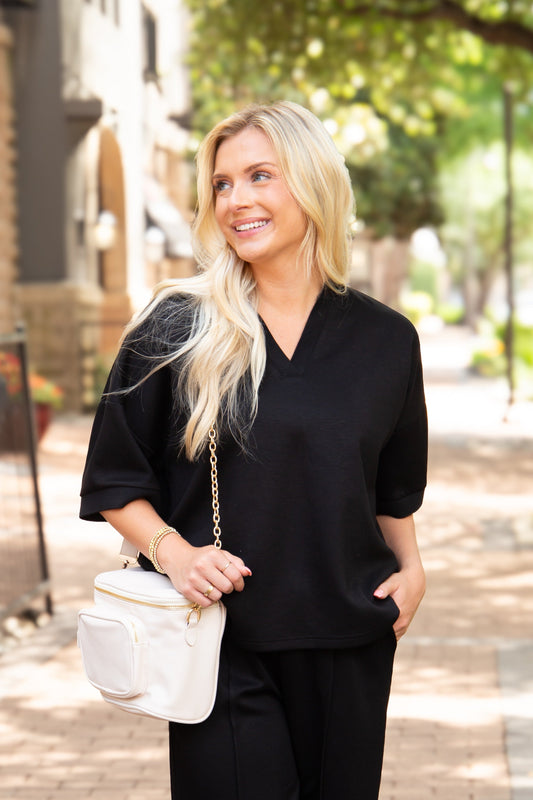 Butter Soft V-neck Top, Black in Black view 2 - Butter Soft Tops