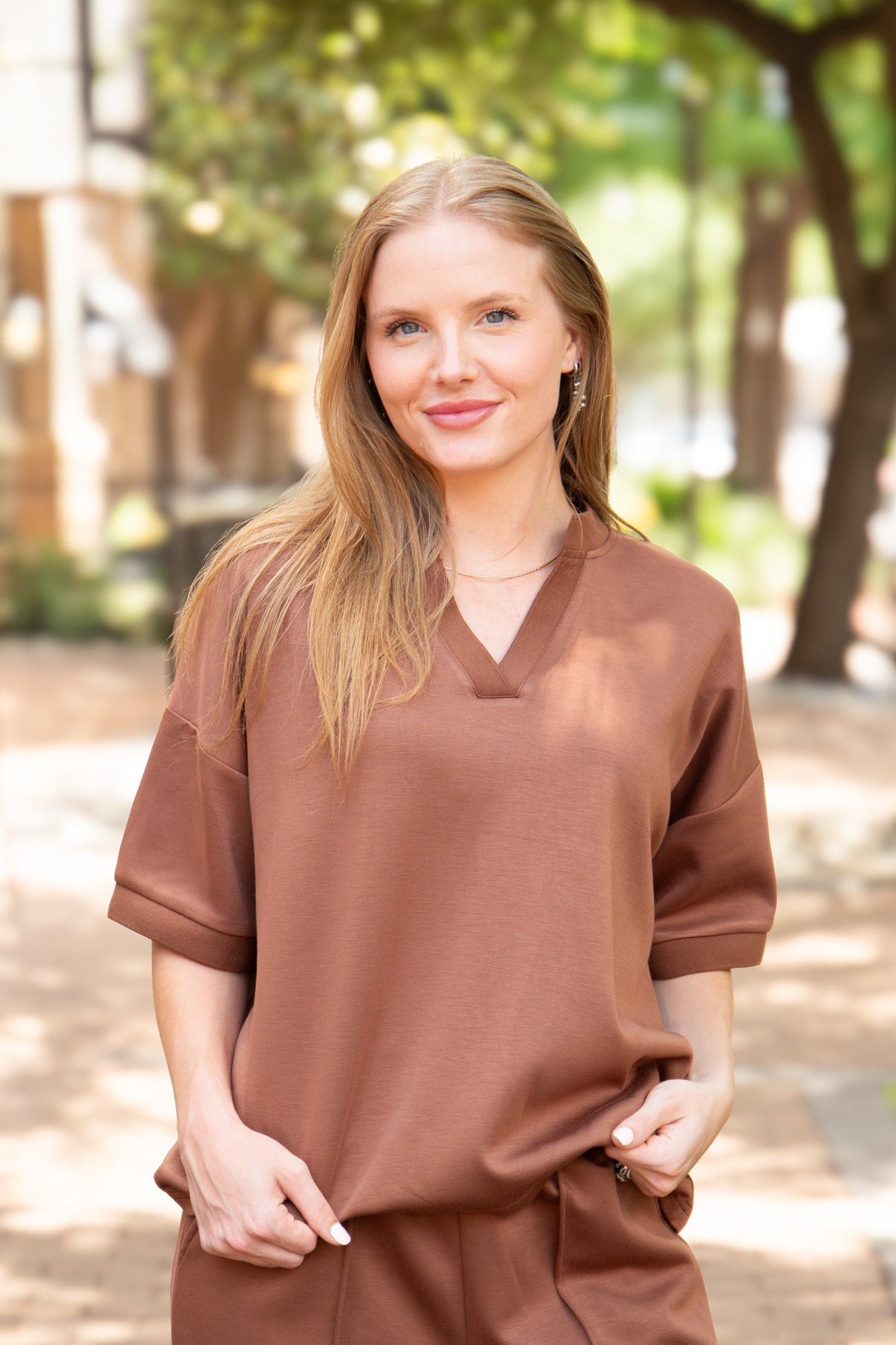 Butter Soft V-neck Top, Brown - MeeeShop Women's Fashion