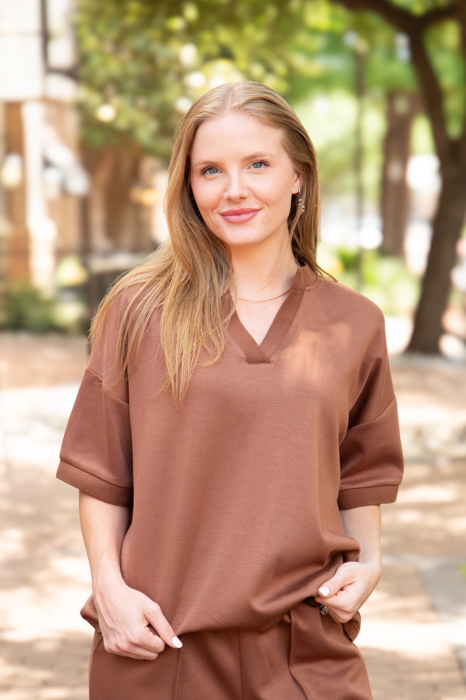 Butter Soft V-neck Top, Brown in Brown - Butter Soft Tops