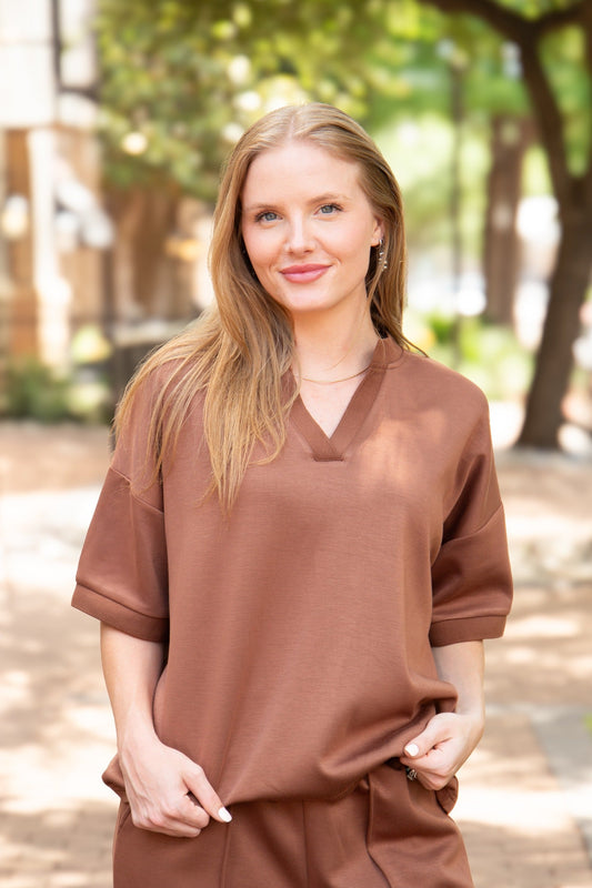 Butter Soft V-neck Top, Brown in Brown - Butter Soft Tops