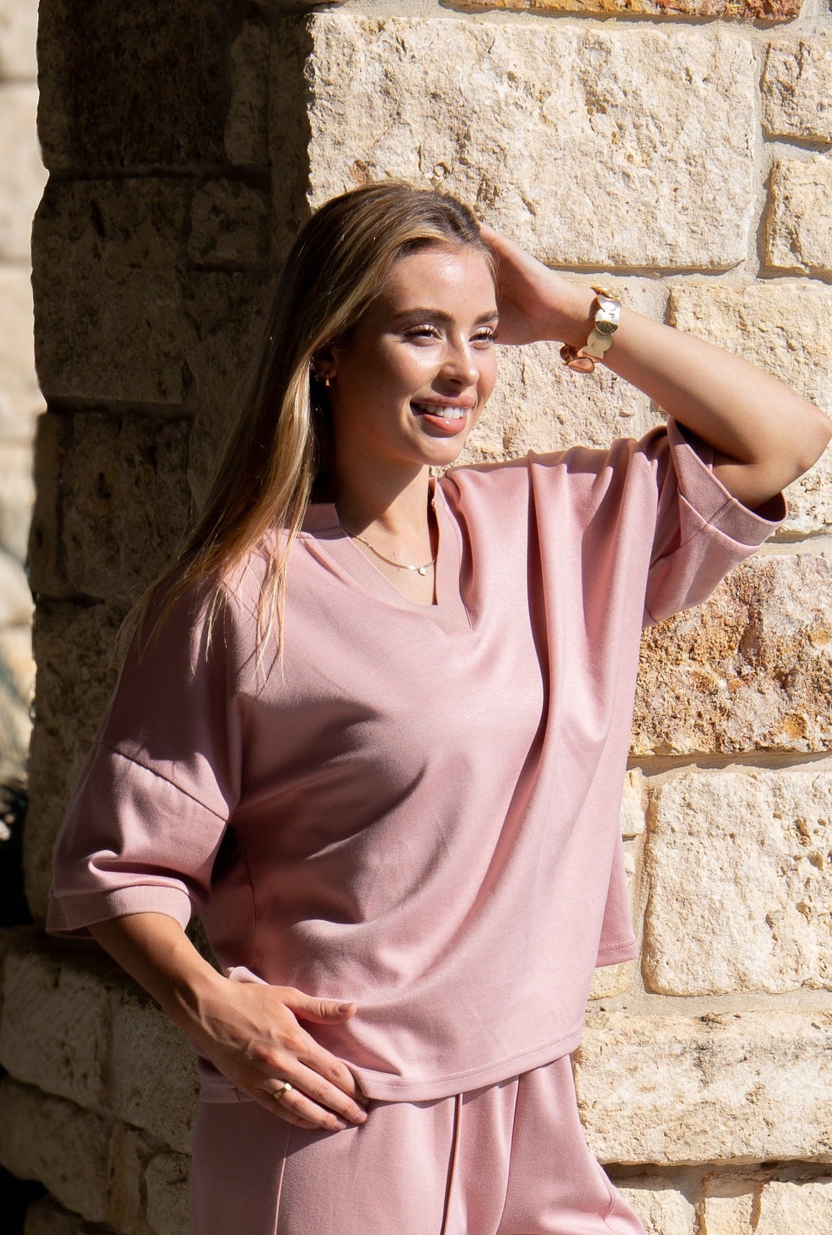 Butter Soft V-neck Top, Pink - MeeeShop Women's Fashion