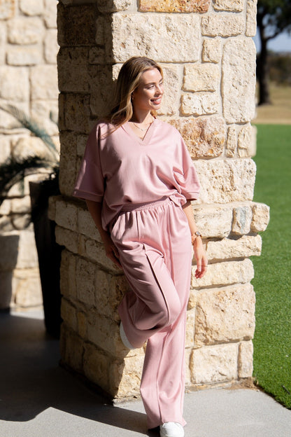 Butter Soft V-neck Top, Pink in Pink view 3 - Butter Soft Tops
