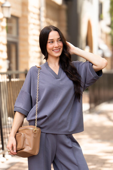 Butter Soft V-neck Top, Slate Blue - MeeeShop Women's Fashion