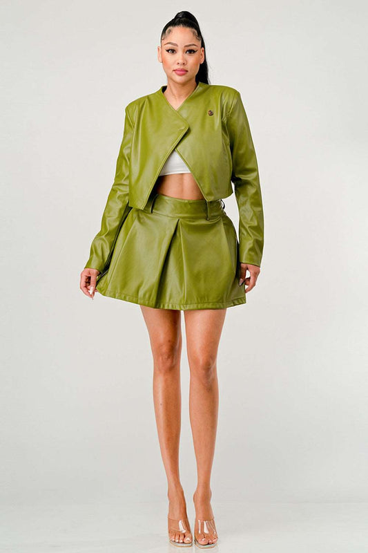 Button up Pu Leather Jacket and Skirt Set in Medium view 2 - Button Leather Jacket Men (layer)
