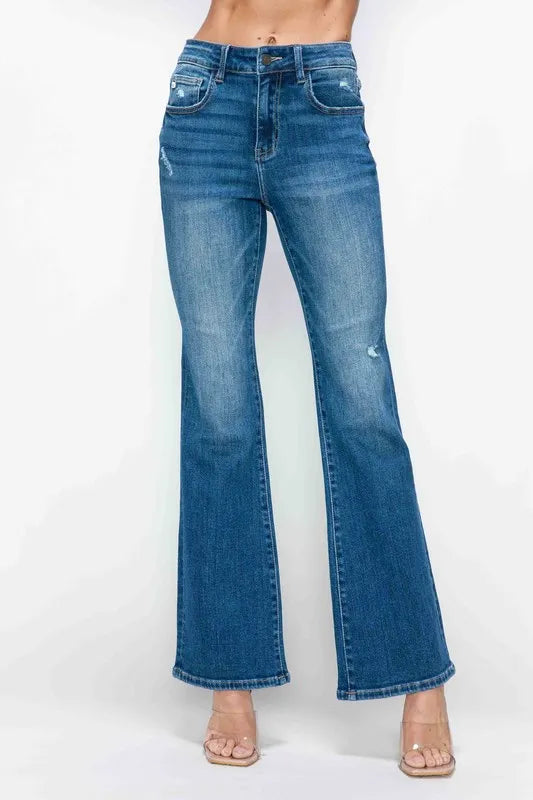 Bytos Full Size High Rise Bootcut Jeans with Pockets in Medium - High-Waisted - But Jeans (bottom)