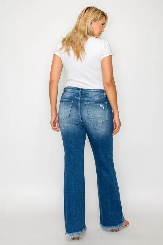 Bytos Full Size Raw Hem Distressed High Rise Bootcut Jeans view 12 - High-Waisted - But Jeans (bottom)