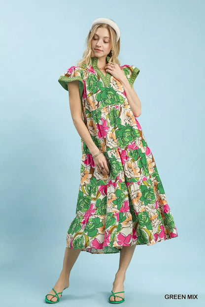umgee mix bold Umgee Mix Bold Floral Tiered Midi Dress view 4 (dress) - shop at us.meeeshop