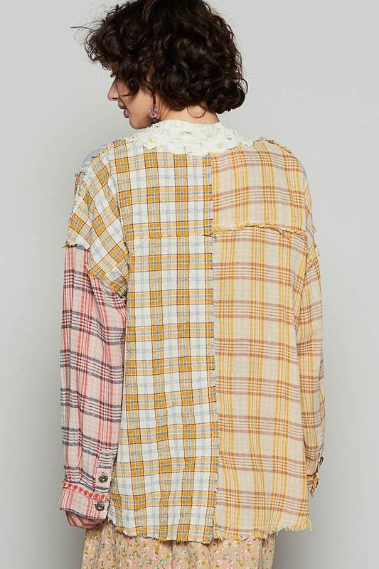 POL Raw Edge Plaid Open Front Cardigan - us.meeeshop