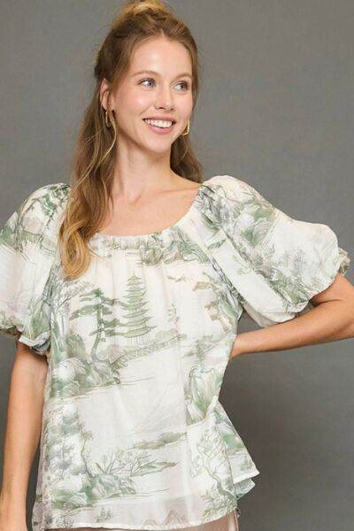 Umgee | Two Tone Toile Print Top Plus Size - us.meeeshop