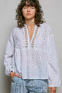 POL Lace Eyelet Long Sleeve Cotton Blouse
