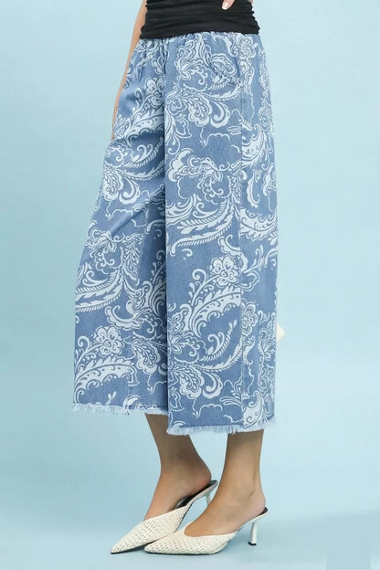 umgee stone wash Umgee Stone Wash Wide Leg Crop Pants view 2 (bottom) - shop at us.meeeshop