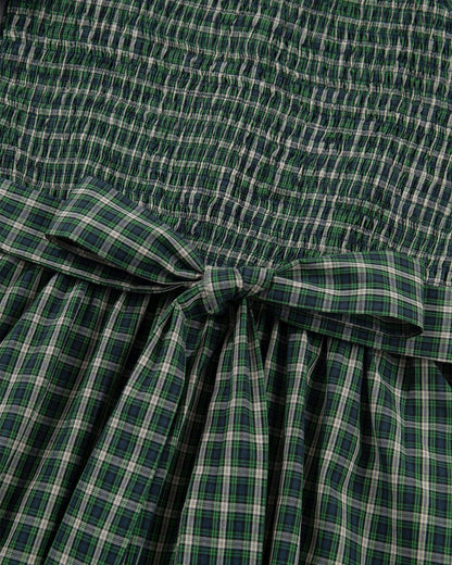 Daisy Plaid Square Neck Shirred High Waist Ruffle Hem Dress