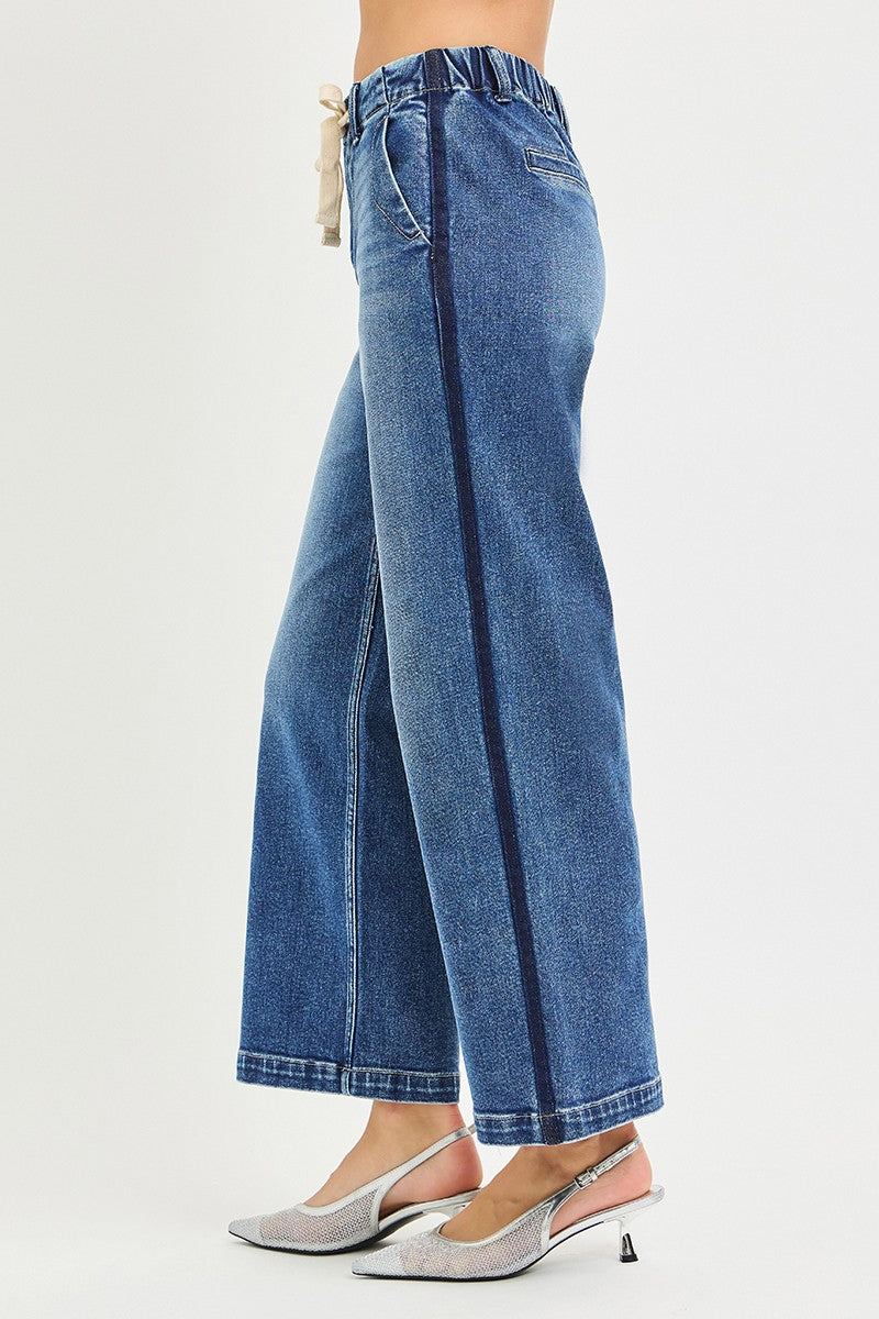 RISEN Elastic Band High Rise Cropped Wide Jeans us.meeeshop -  Pants