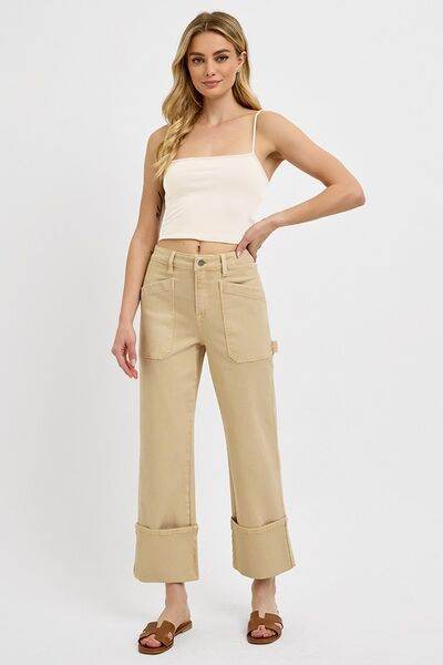 RISEN High Rise Wide Straight Cuffed Patch Jeans Plus Size - us.meeeshop