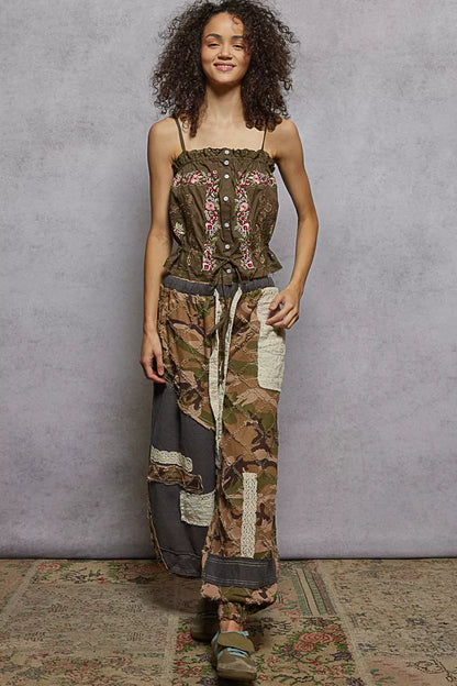 pol button down Pol Button Down Floral Embroidered Cropped Cami with Lace Detail view 5 (top) - shop at us.meeeshop