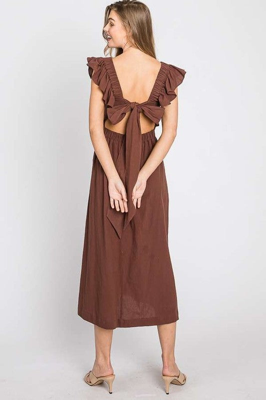Linen Ruffle Mid Dress us.meeeshop -  Dresses