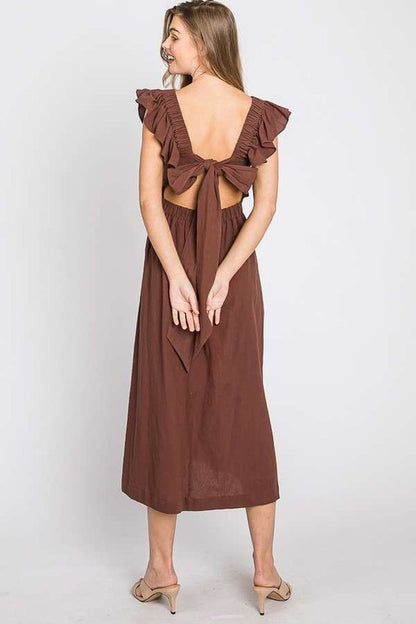 Linen Ruffle Mid Dress us.meeeshop -  Dresses