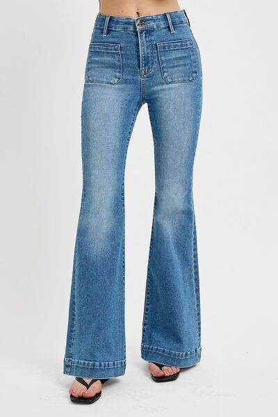 RISEN Front Patch Pocket Flare Jeans Plus Size - us.meeeshop