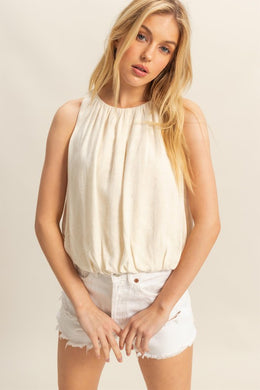 HYFVE Bubble Hem Round Neck Sleeveless Blouse in OATMEAL