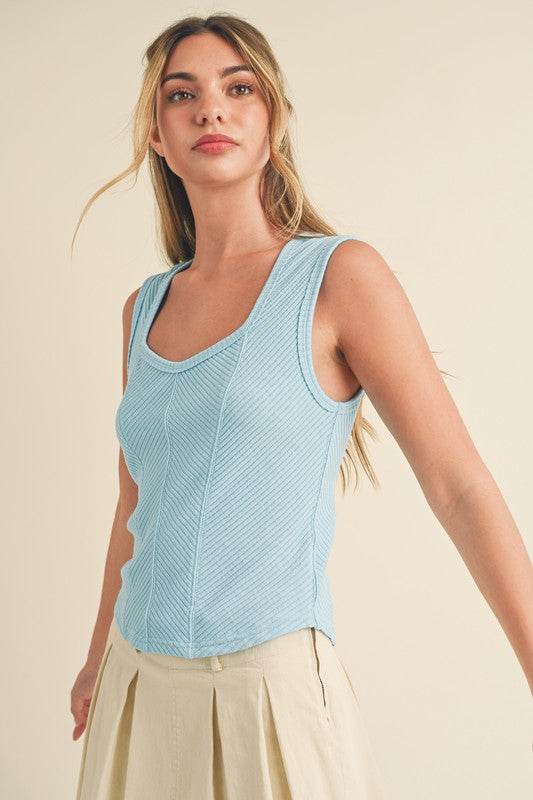 Aemi + Co Exposed Seam Ribbed Wide Strap Tank in Pastel Blue - us.meeeshop