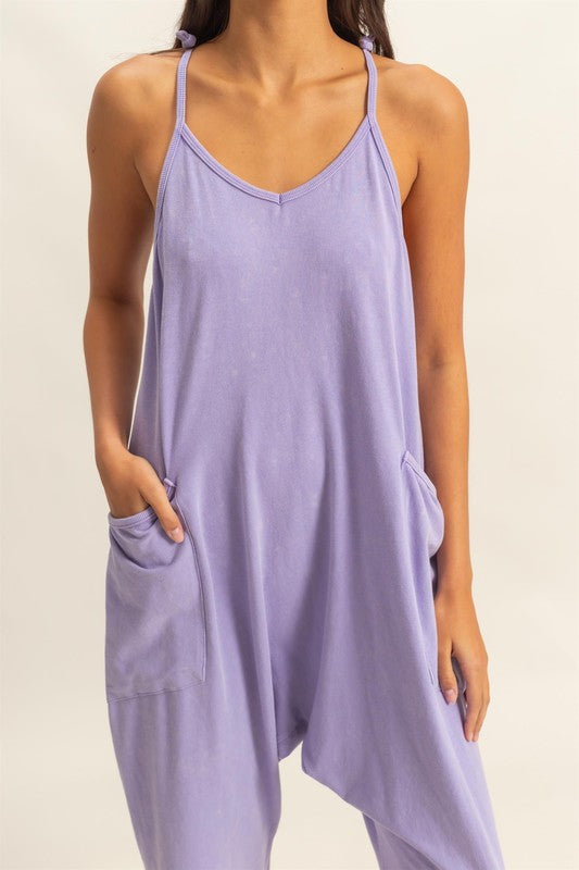 HYFVE Relaxed Fit Mineral Washed Overalls with Pockets in Lavender - us.meeeshop