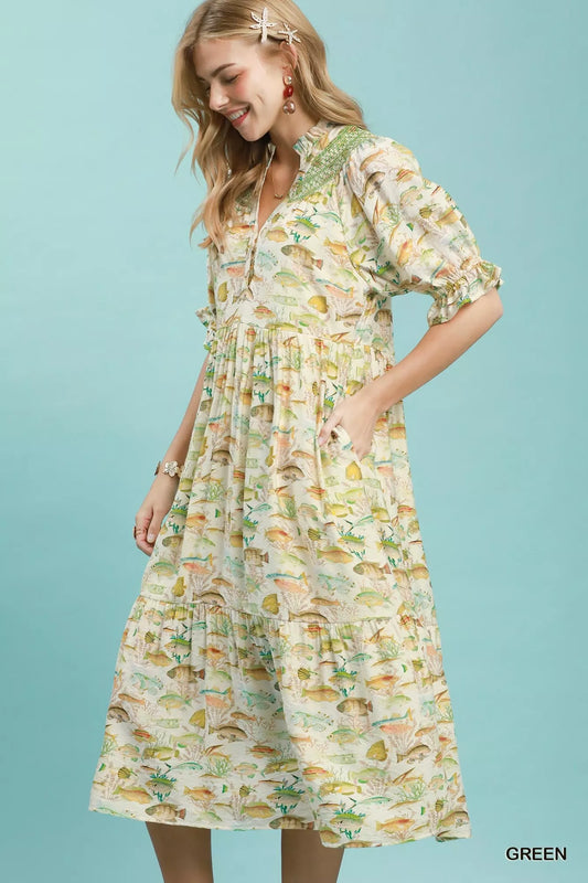 umgee print tiered Umgee Print Tiered Midi Dress view 2 (dress) - shop at us.meeeshop